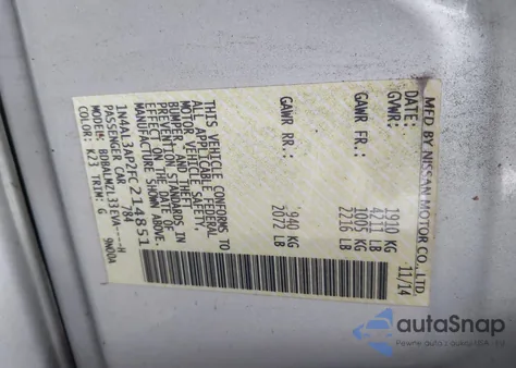 2015 Nissan Altima 2.5 Sv из США, поврежденный, VIN 1N4AL3AP2FC214851